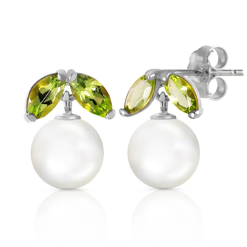 4.4 Carat 14K Solid White Gold Stud Earrings Pearl Peridot