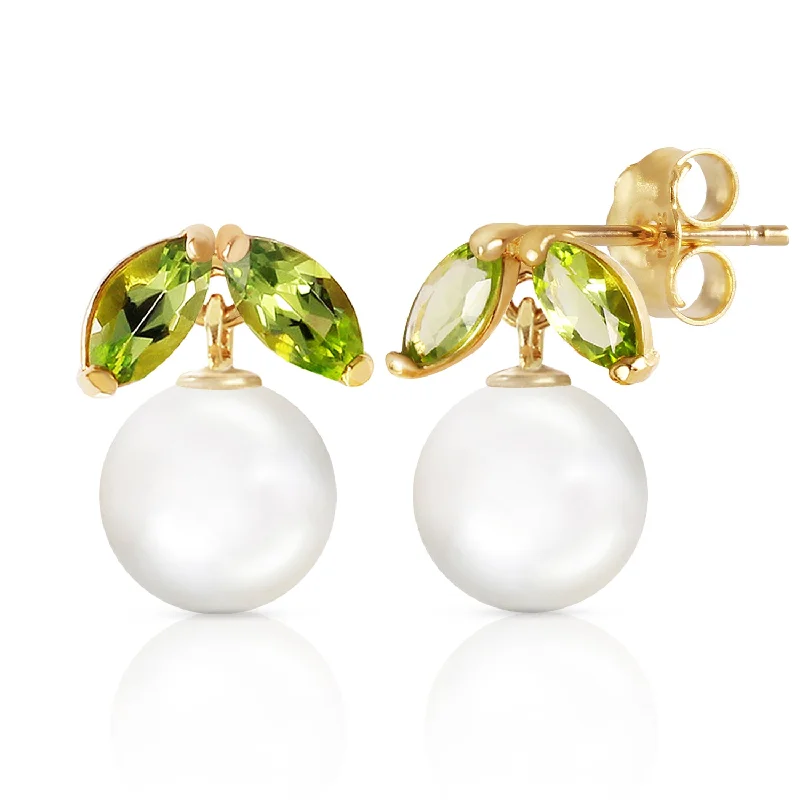 4.4 Carat 14K Solid Yellow Gold Stud Earrings Pearl Peridot