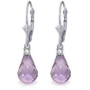 4.6 Carat 14K Solid White Gold Leverback Earrings Diamond Amethyst