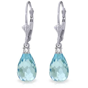 4.6 Carat 14K Solid White Gold Leverback Earrings Diamond Blue Topaz