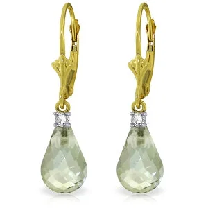 4.6 Carat 14K Solid Yellow Gold Leverback Earrings Diamond Green Amethyst