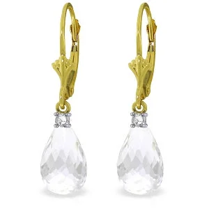 4.6 Carat 14K Solid Yellow Gold Leverback Earrings Diamond White Topaz