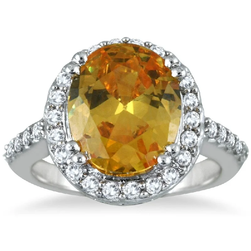 5 Carat Citrine and Diamond Ring in 14K White Gold