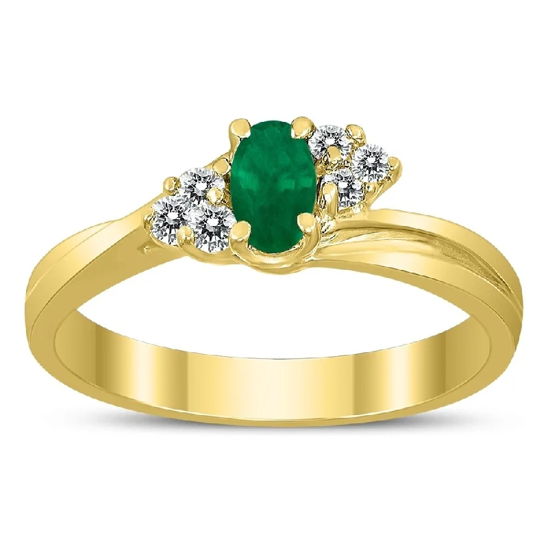 5X3MM Emerald and Diamond Twist Ring in 10K Yellow Gold