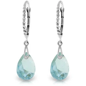 6 Carat 14K Solid White Gold Feels Great Blue Topaz Earrings