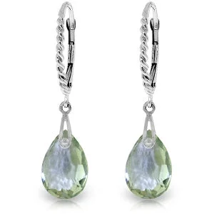 6 Carat 14K Solid White Gold Leverback Earrings Briolette Green Amethyst