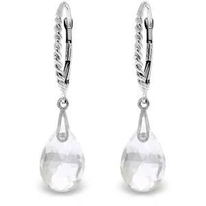 6 Carat 14K Solid White Gold Leverback Earrings Briolette White Topaz