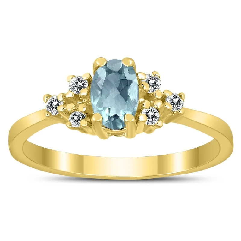 6X4MM Aquamarine and Diamond Regal Ring in 10K Yellow Gold