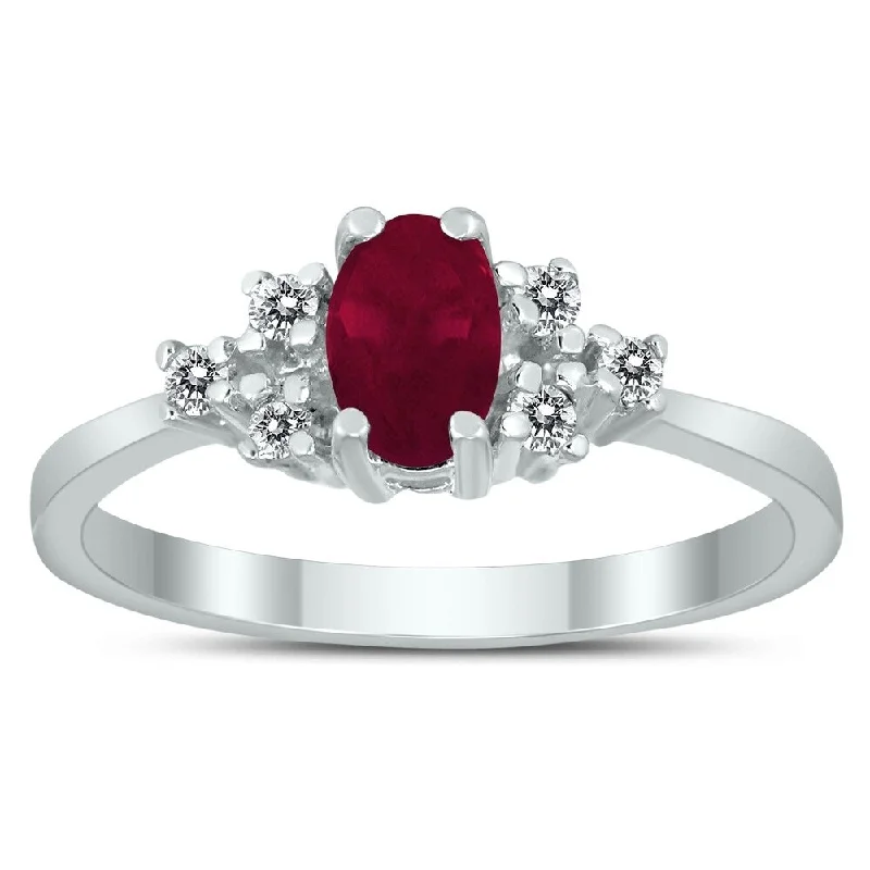 6X4MM Ruby and Diamond Regal Ring in 10K White Gold