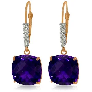 7.35 Carat 14K Solid Rose Gold Leverback Earrings Natural Diamond Amethyst