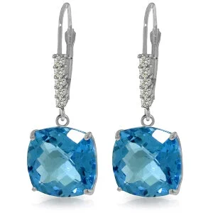 7.35 Carat 14K Solid White Gold Ruzgar Blue Topaz Diamond Earrings