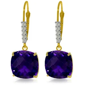 7.35 Carat 14K Solid Yellow Gold Leverback Earrings Natural Diamond Amethyst