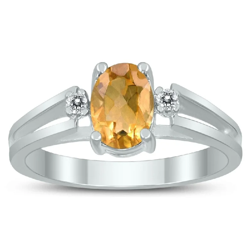 7X5MM Citrine and Diamond Open Three Stone Ring in 10K White Gold