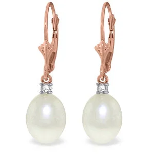 8.1 Carat 14K Solid Rose Gold Leverback Earrings Diamond Pearl