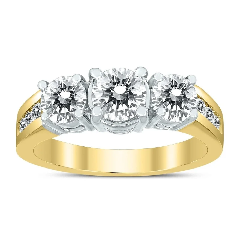 AGS Certified 2 Carat TW Diamond Three Stone Ring in 14K Two Tone Gold