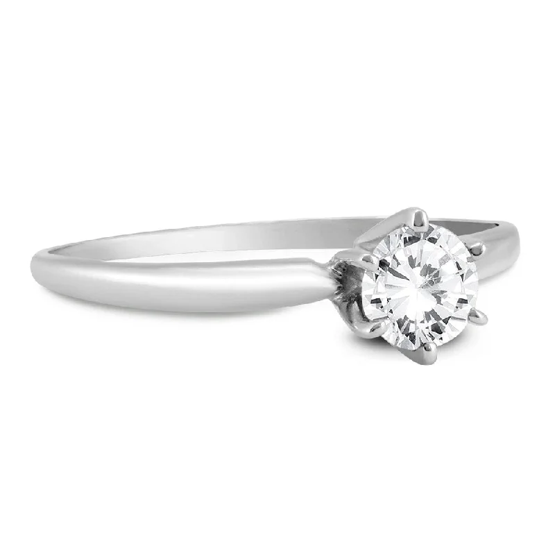 Almost 1/2 Carat Round Diamond Solitaire Ring in 14K White Gold