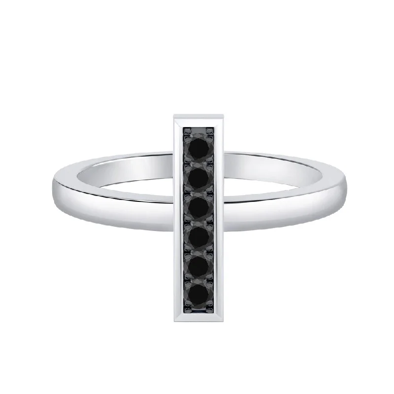 Auriya 0.10ctw Petite Vertical Black Diamond Bar Ring 14K Gold