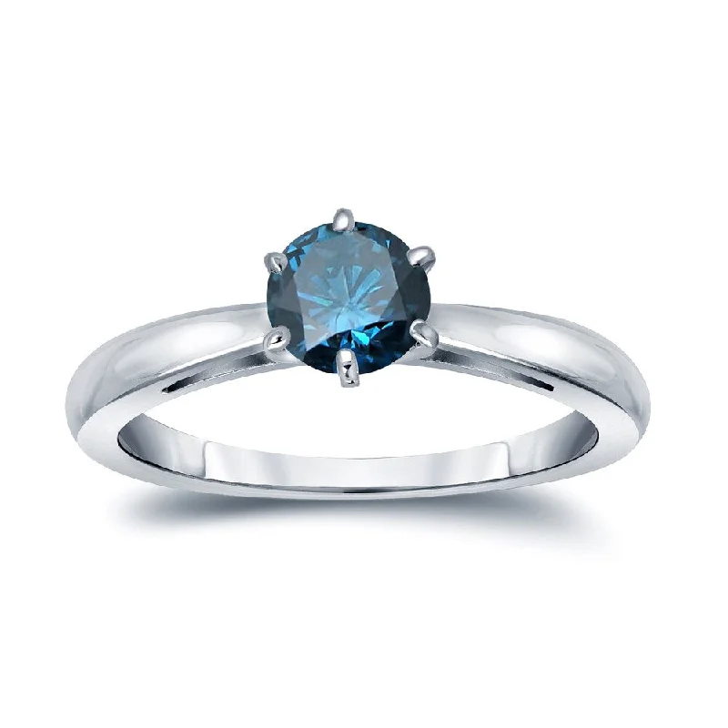 Auriya 14k Gold 1/3ctw Solitaire Blue Diamond Engagement Ring 6-Prong (SI2-SI3)