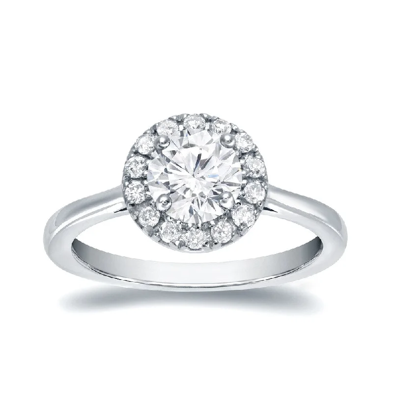 Auriya 1ctw Round Halo Diamond Engagement Ring Platinum Certified