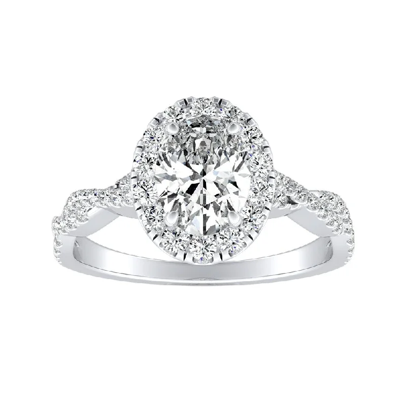 Auriya Platinum 1 1/3ctw Twisted Oval-cut Halo Diamond Engagement Ring (I-J, I1-I2)