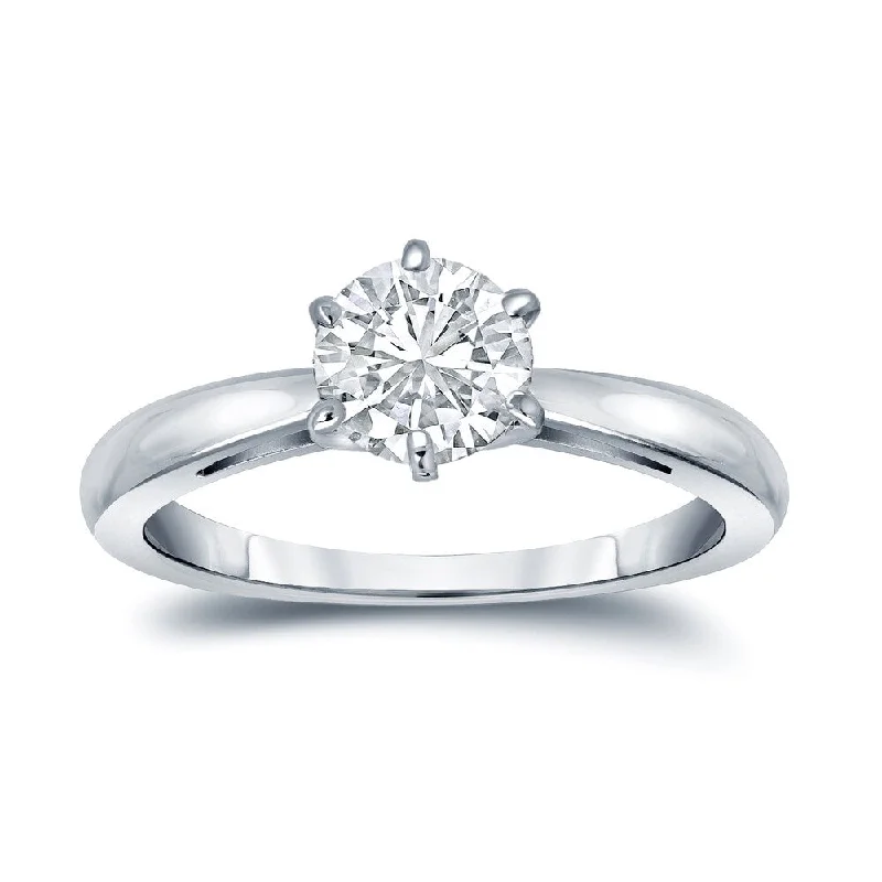 Auriya Platinum 1 1/4ctw Round 6 Prong Solitaire Diamond Engagement Ring Certified