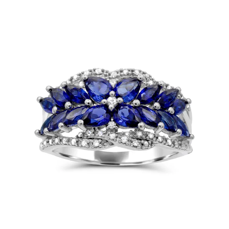 Created Blue and White Sapphire Ring in Sterling Silver