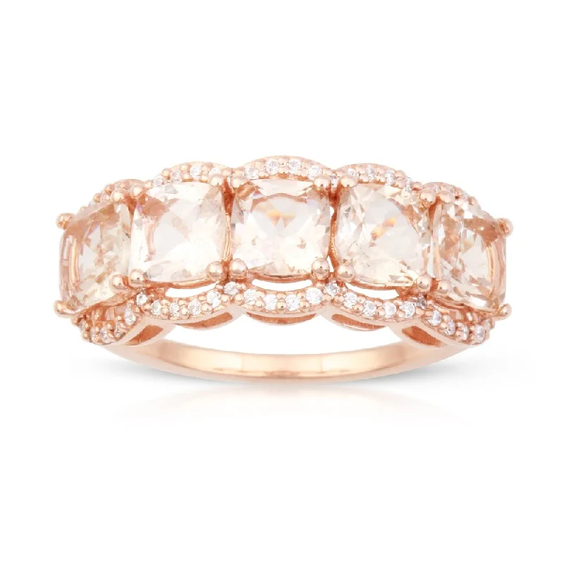 Cushion Shape Morganite Gemstone 1/5ct TDW Diamond Ring in 10k Rose Gold