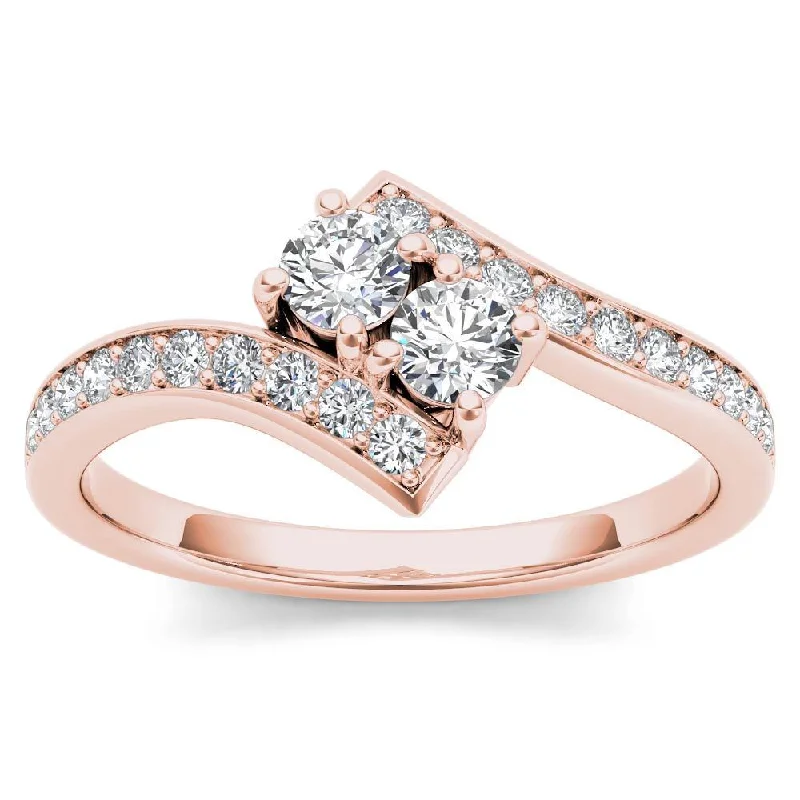 De Couer 14k Rose Gold 3/4ct TDW Diamond Two-Stone Ring - Pink