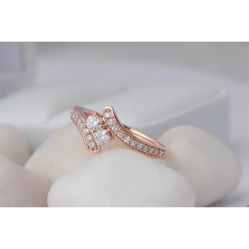 De Couer IGI Certified 10k Rose Gold 1/2ct TDW Diamond Two-Stone Ring - Pink