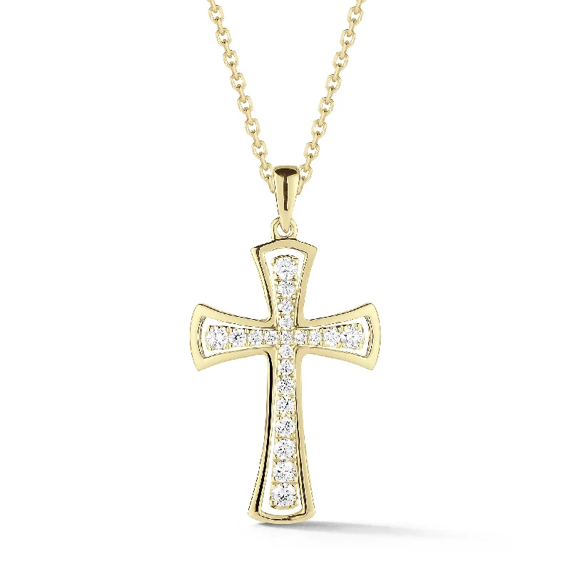 Diamond Cross Pendant Necklace with Gold Halo