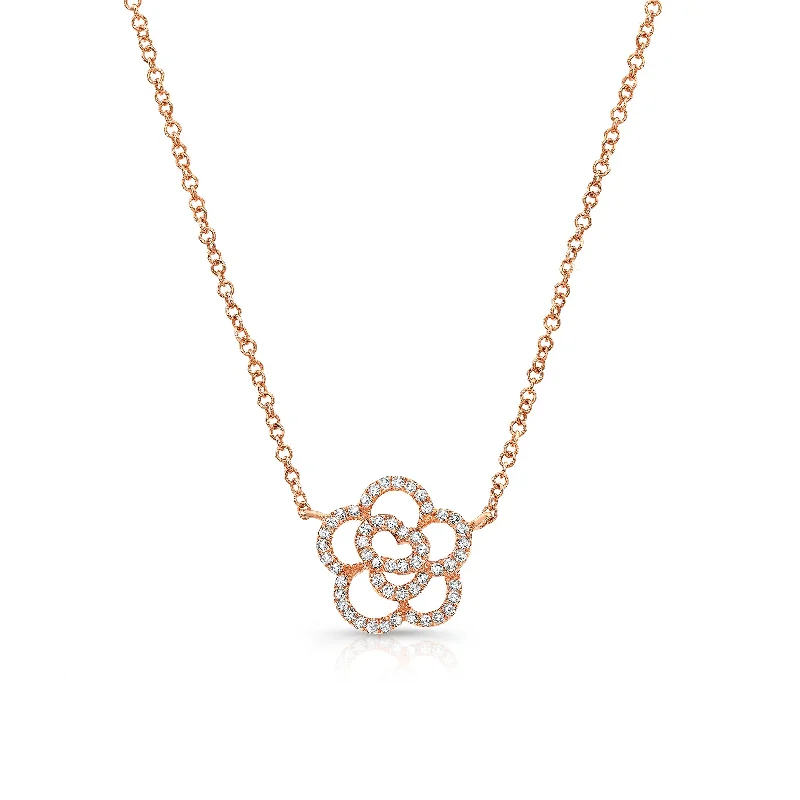 Diamond Flower Outline Pendant Necklace