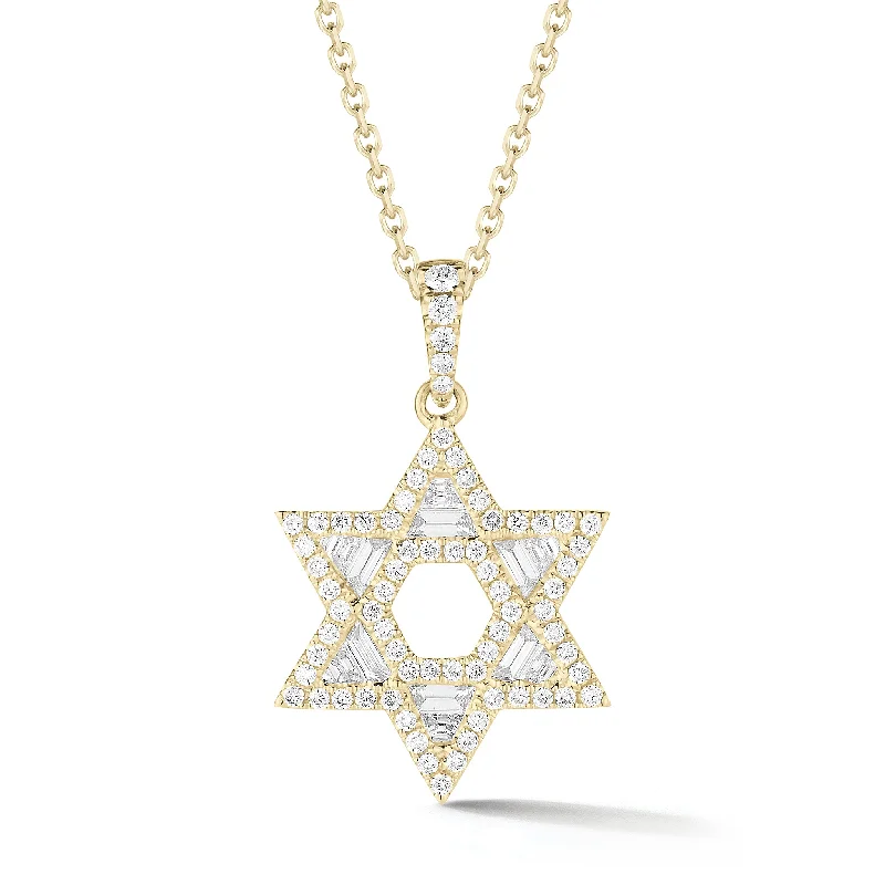 Diamond Star of David Pendant with Diamond Baguettes