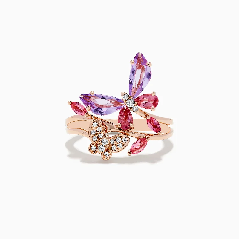 14K Rose Gold Diamond and Multi Stone Butterfly Ring