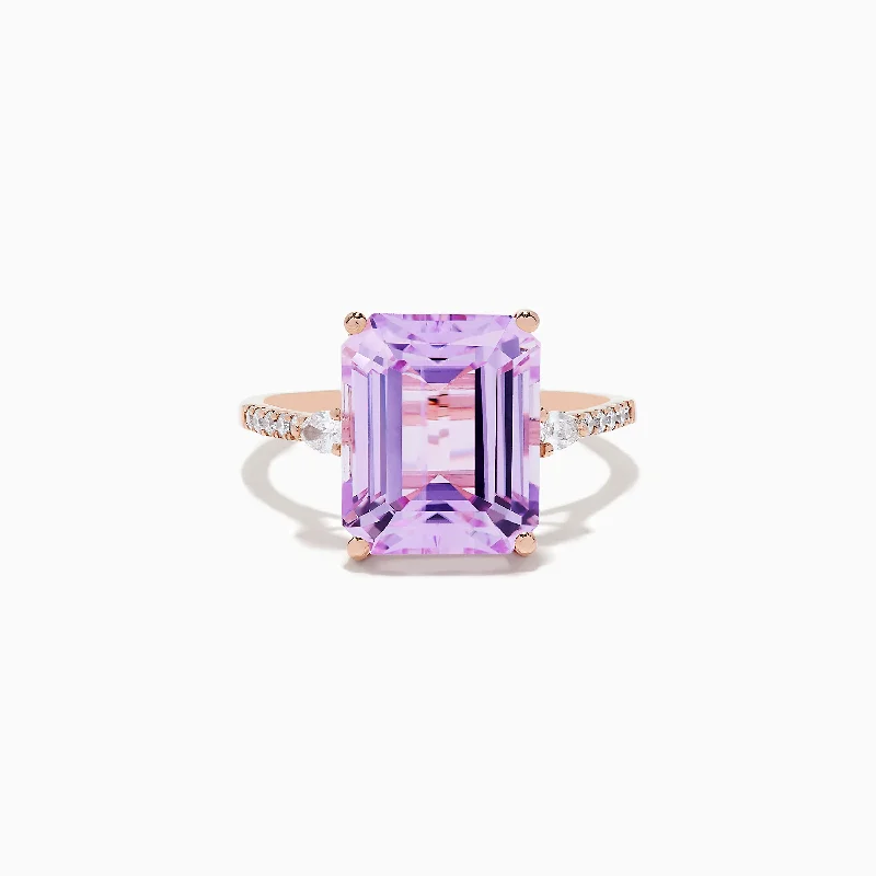 14K Rose Gold Kunzite and Diamond Ring