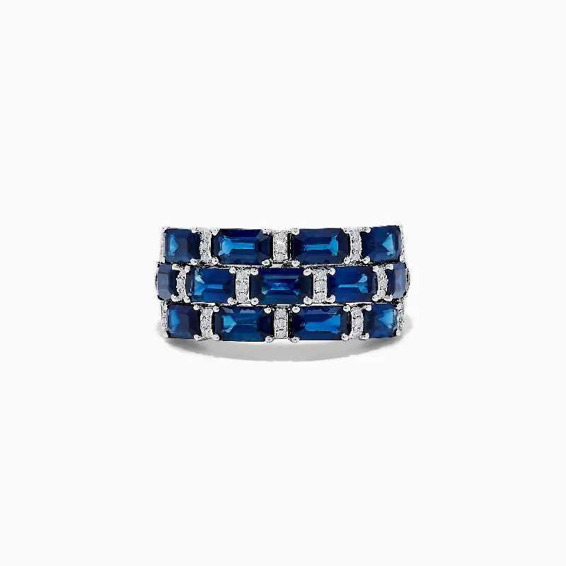 14K White Gold Blue Sapphire and Diamond Ring