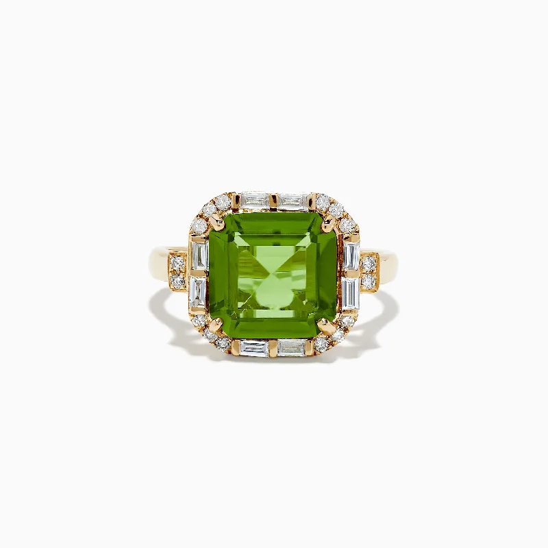 14K Yellow Gold Peridot and Diamond Ring