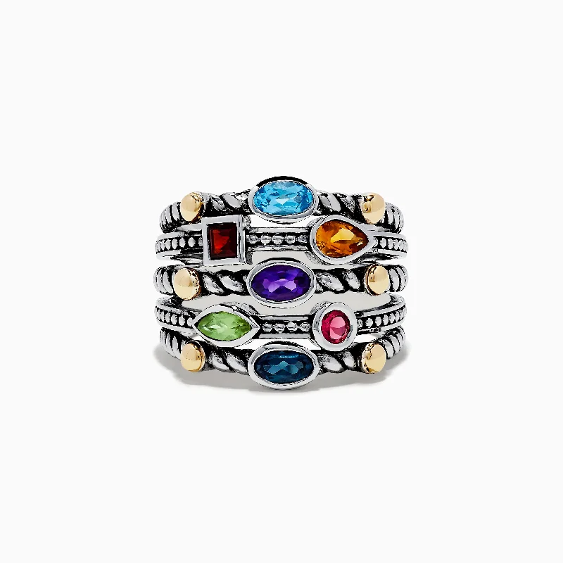 925 Sterling Silver & 18K Yellow Gold Multi Stone Ring