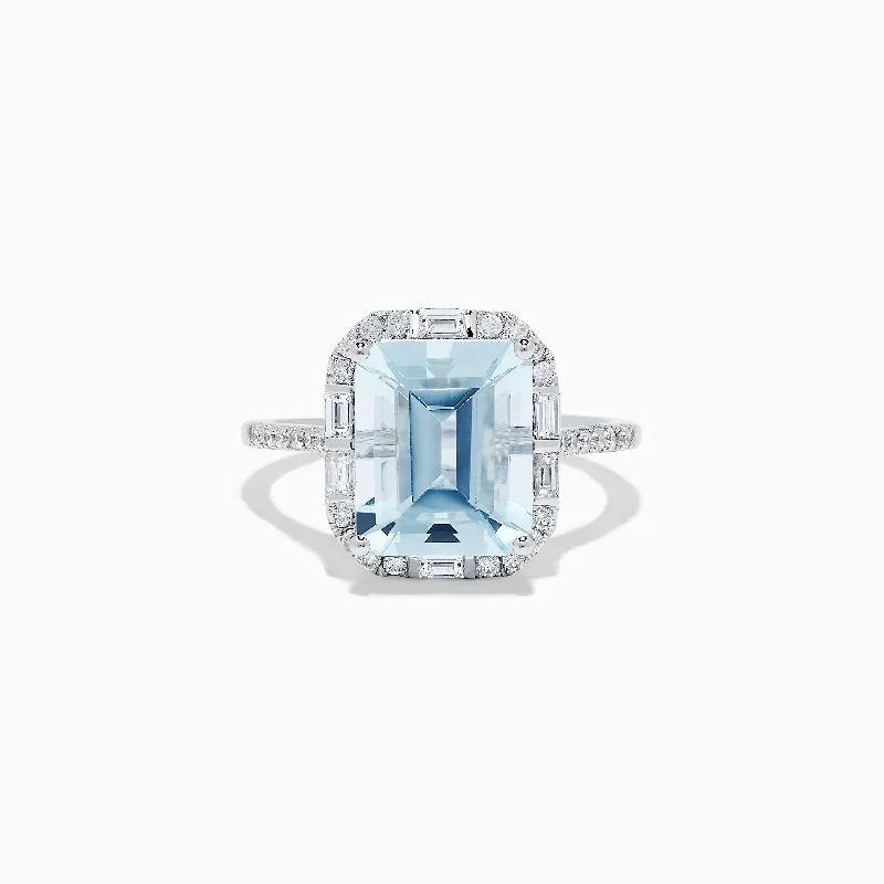 Aquarius 14K White Gold Aquamarine and Diamond Ring