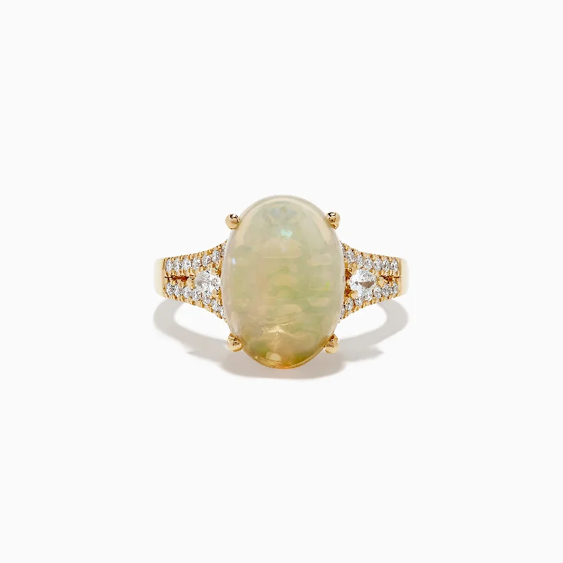 Aurora 14K Yellow Gold Diamond and Opal Ring