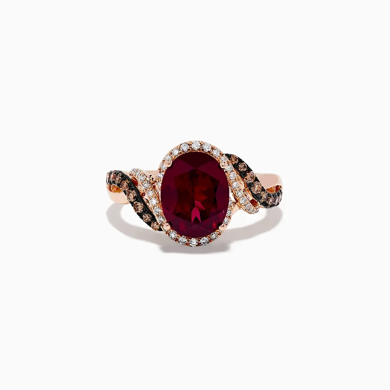 Bordeaux 14K Rose Gold Rhodolite Garnet, Espresso and White Diamond Ring