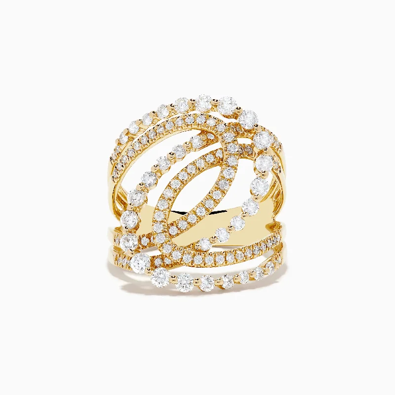 D'oro 14K Yellow Gold Diamond Crossover Ring