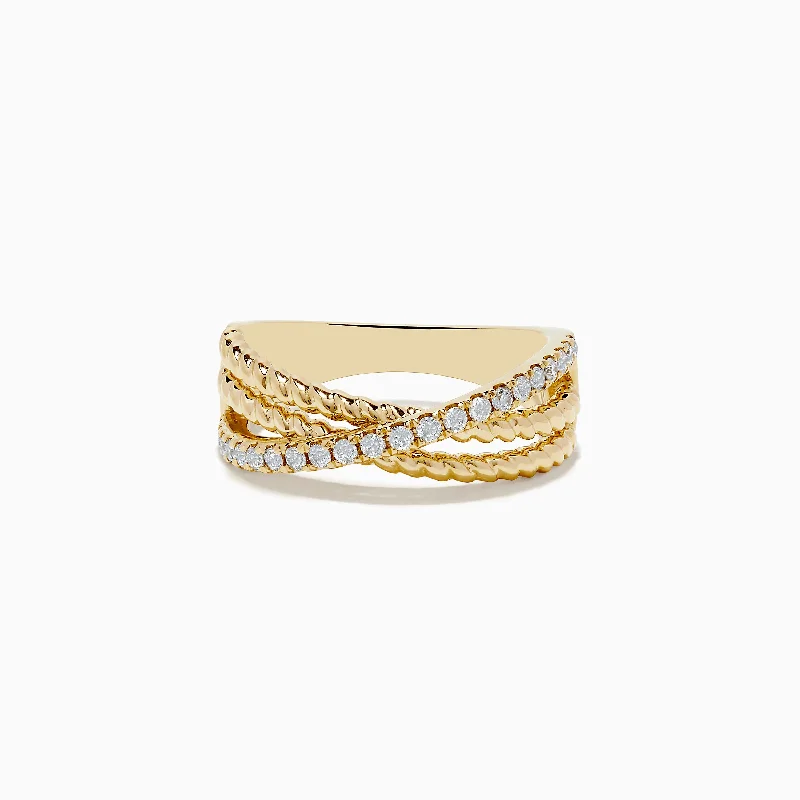 D'oro 14K Yellow Gold Diamond Crossover Ring