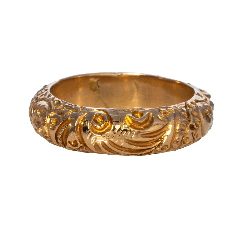 Estate Hand Engraved 14K Yellow Gold Band