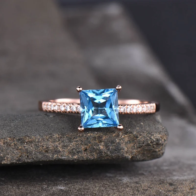 Princess Shape Fancy Swiss Blue Topaz Gemstone Ring , Gemstone Engagement Ring