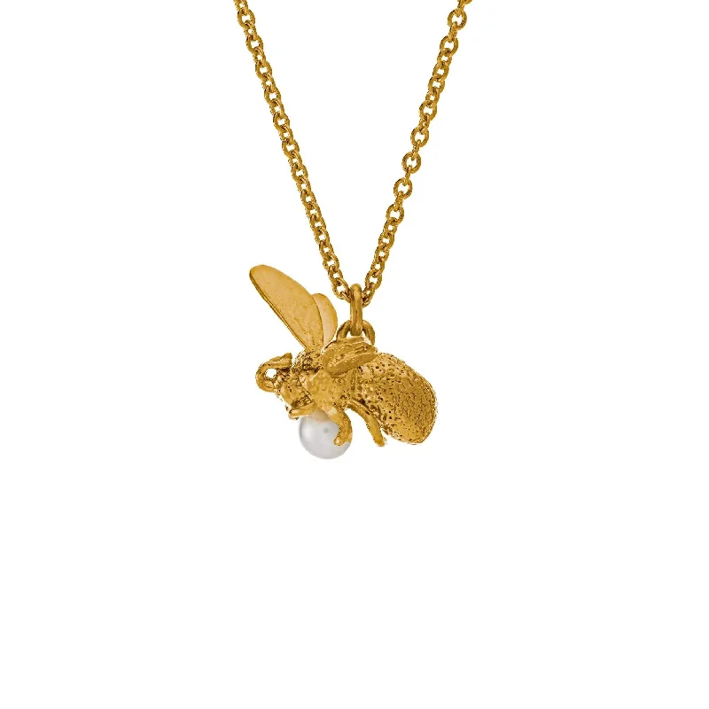 Alex Monroe Flying Bee Necklace - Freshwater Pearl and 22ct Gold Plate