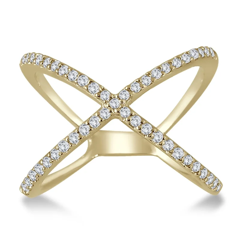 Marquee 1/2 Carat TW Diamond Criss Cross X Ring in 10K Yellow Gold (K-L Color, I2-I3 Clarity)