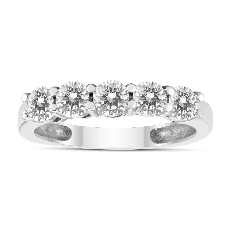 Marquee 1 Carat TW Five Stone Diamond Wedding Band in 14K White Gold