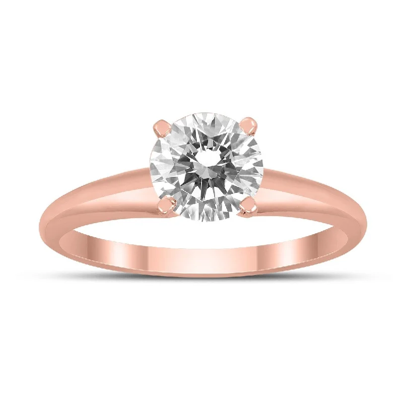 Marquee Certified 1 Carat Diamond Solitaire Ring in 14K Rose Gold (H-I Color, I1-I2 Clarity)