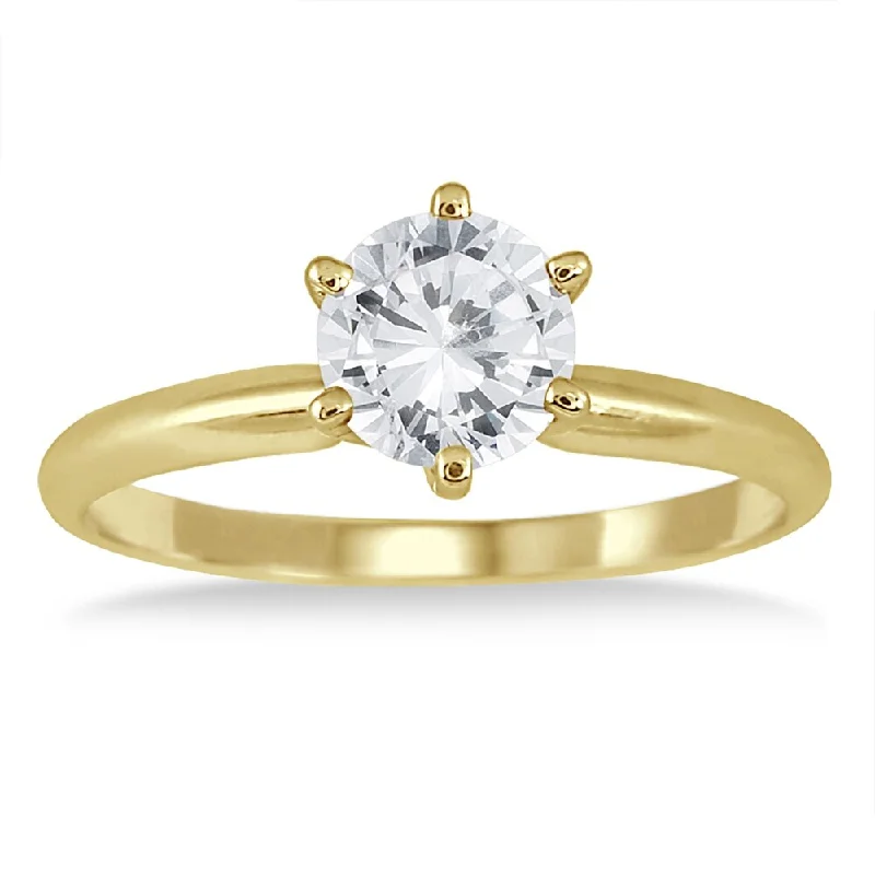 Marquee Certified 1 Carat Diamond Solitaire Ring in 14K Yellow Gold (H-I Color, I1-I2 Clarity)