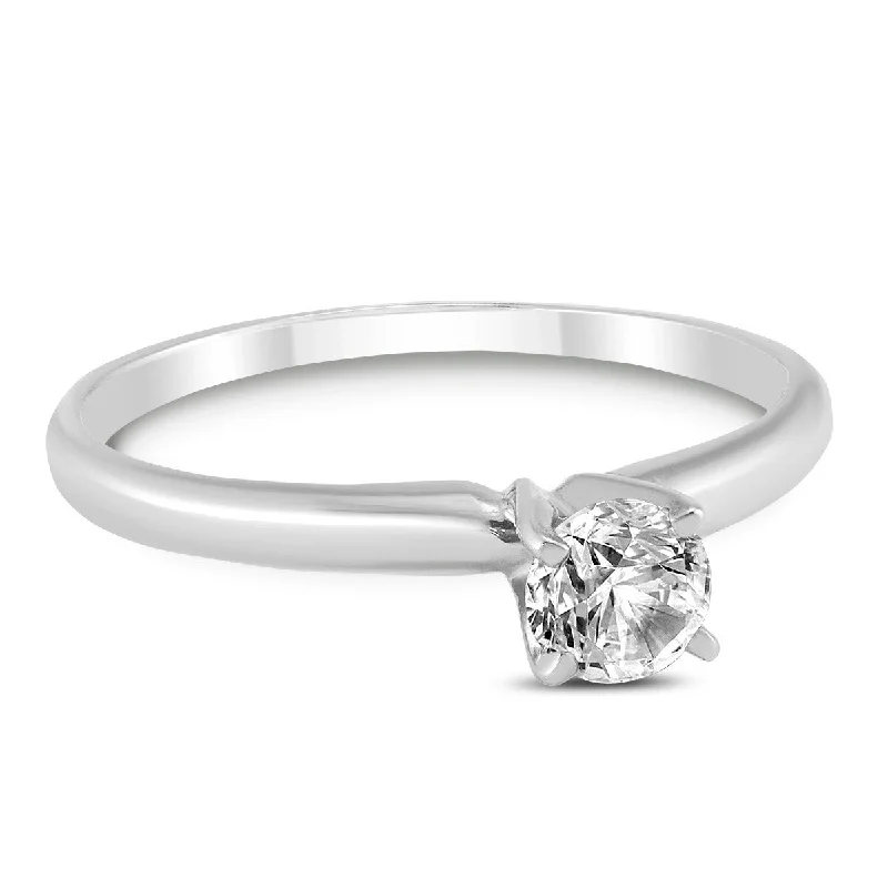 Marquee Certified (J-K Color, SI1-SI2 Clarity) 1/4 Carat Round Diamond Solitaire Ring in 14K White Gold